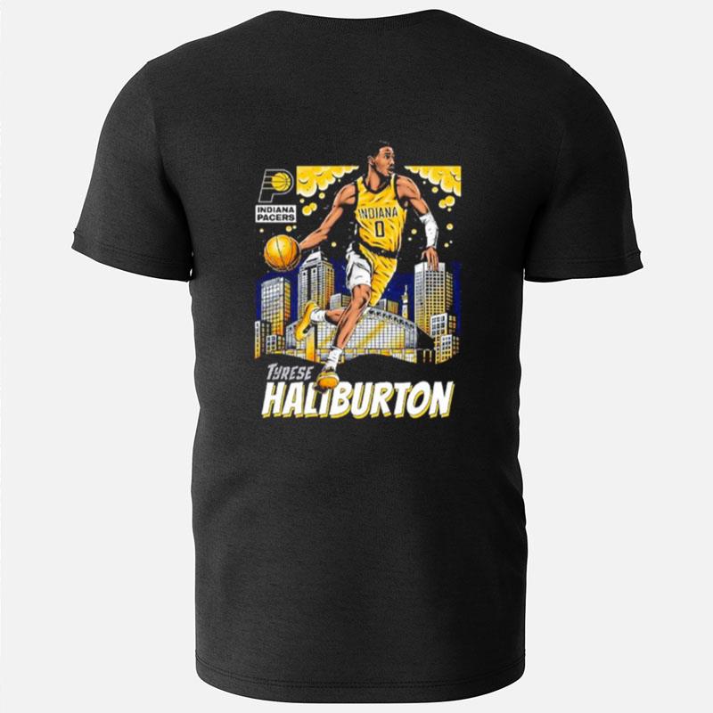 Gray Indiana Pacers Haliburton Cityscape T-Shirts