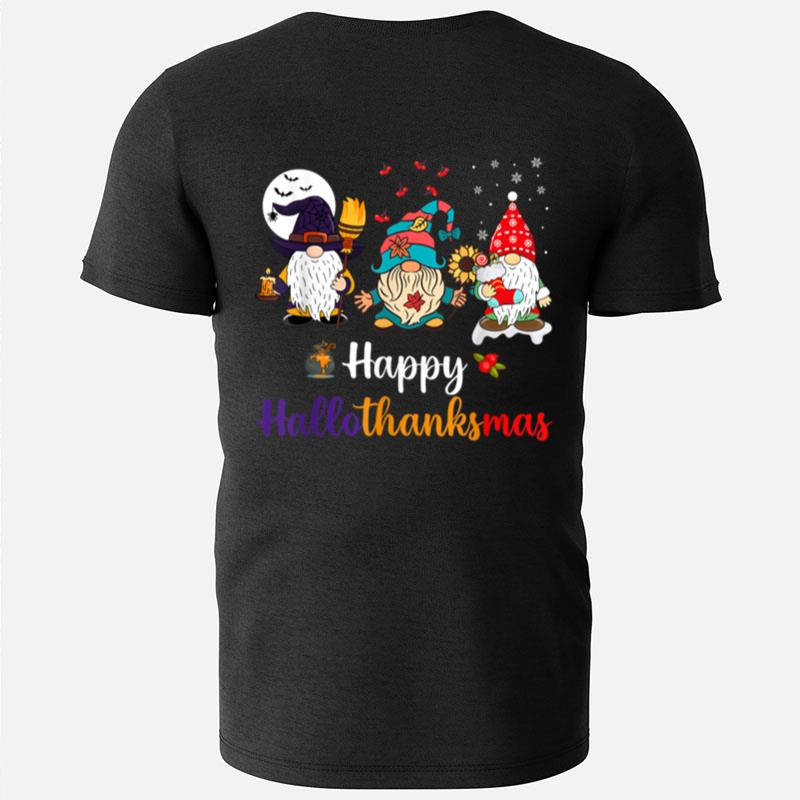 Happy Hallothanksmas Halloween Thanksgiving Xmas Cute Gnomes T-Shirts
