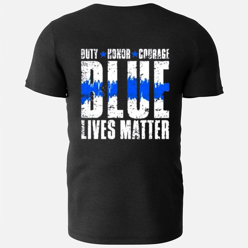 Little Girl Wearing Duty Honor Courage Blue Lives Matter T-Shirts