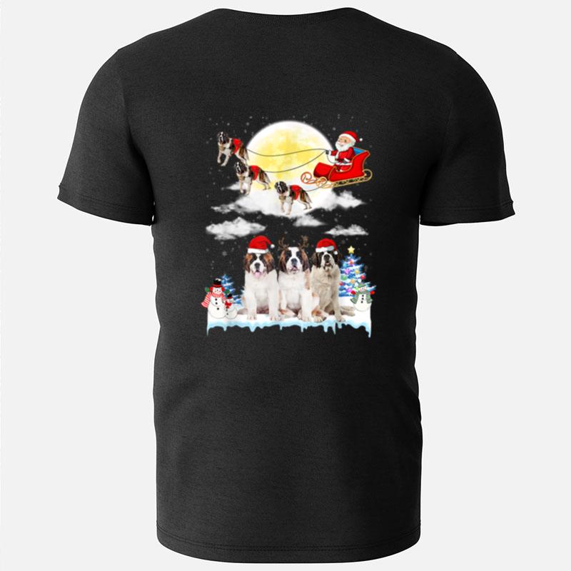 St Bernard Funny Reindeer Christmas Moon Santa Dog T-Shirts
