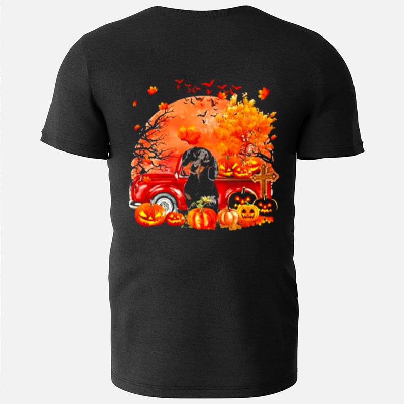Black Dachshund Dog Hollowed Pumpkin Moon T-Shirts