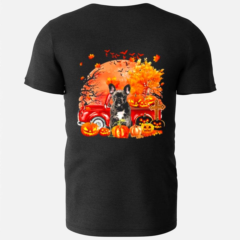 Black French Bulldog Dog Hollowed Pumpkin Moon T-Shirts