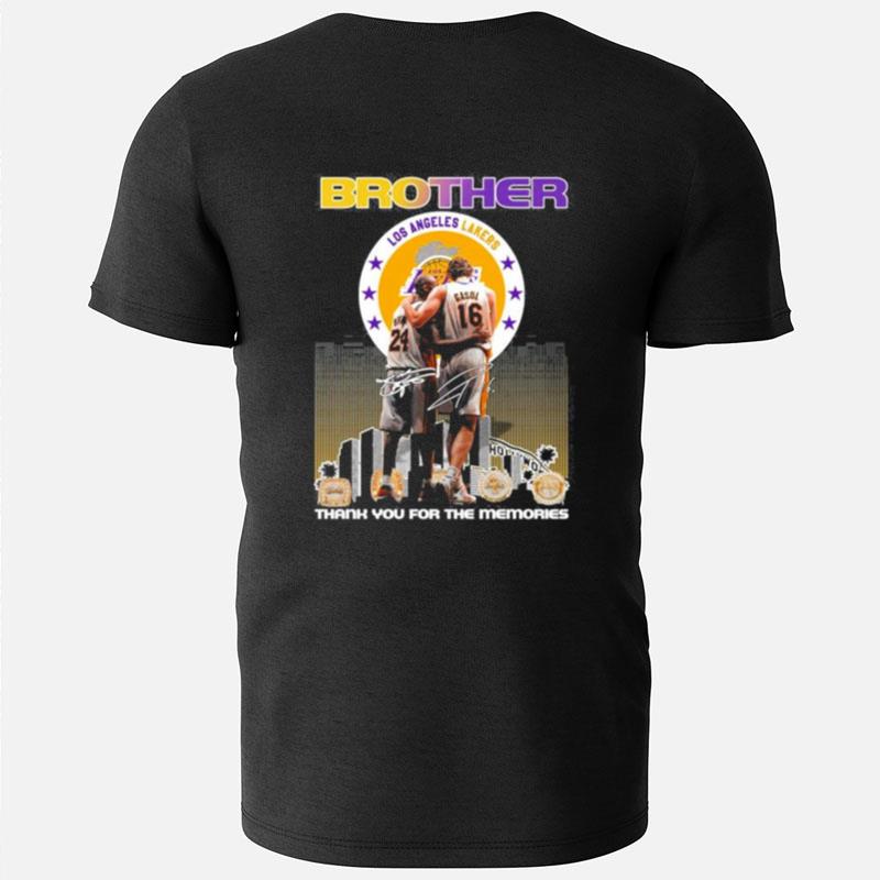 Brother Kobe Bryant And Gasol Los Angeles Lakers Thank You For The Memories Signatures T-Shirts