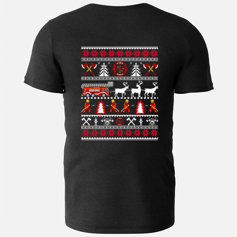 Day In Life Of Firefighter Ugly Christmas Sweater Fireman Fire Department Christmas T-Shirts