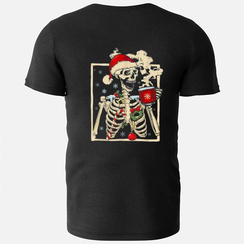 Dead Inside But Caffeinated Skeleton Coffee Christmas T-Shirts