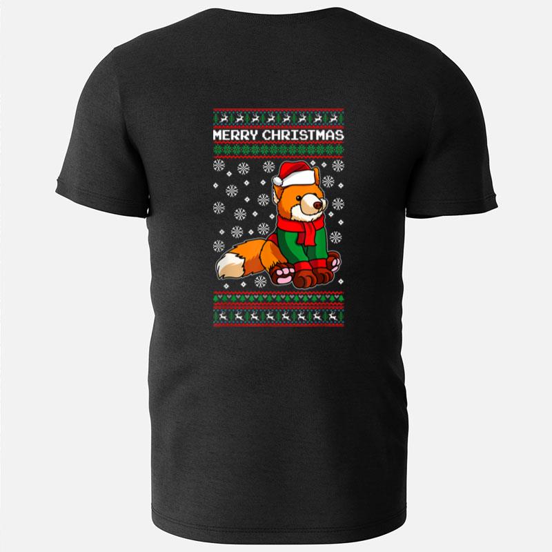 Fox Wearing Santa Hat And Sweater Ugly Christmas T-Shirts