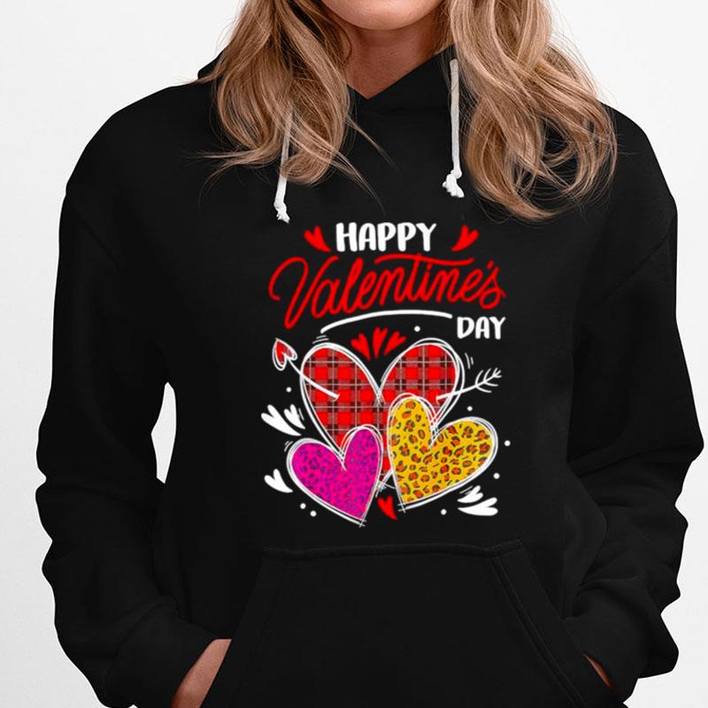 Happy Valentine's Day Three Leopard And Plaid Hearts Girls T-Shirts