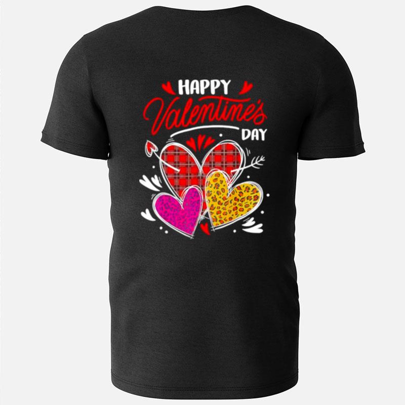 Happy Valentine's Day Three Leopard And Plaid Hearts Girls T-Shirts
