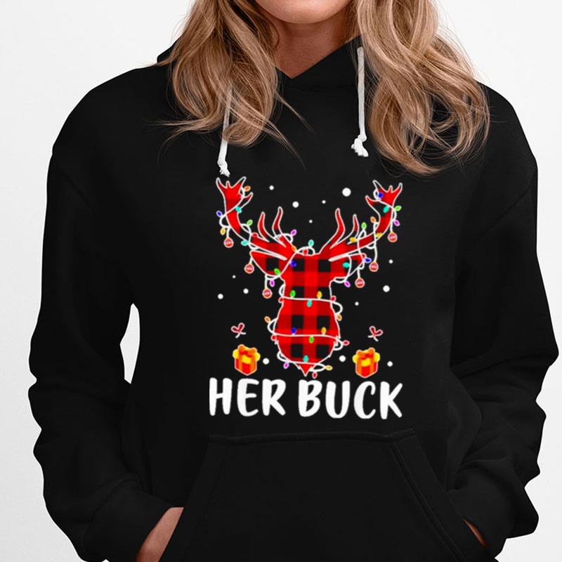 Her Buck His Doe Reindeer Xmas Pajamas Matching Couples Lights Christmas T-Shirts