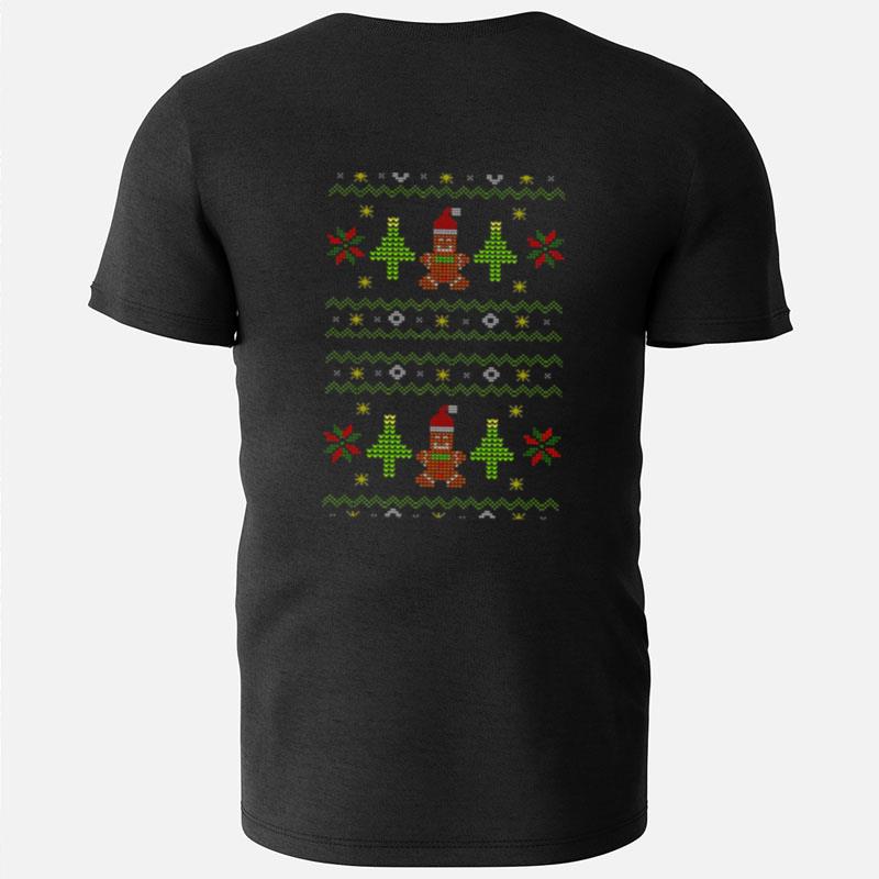 Holiday Gingerbread And Christmas Tree Knit Pattern T-Shirts