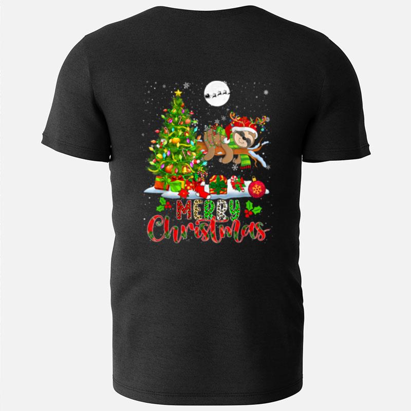 Merry Christmas Santa Reindeer Sloth Xmas Tree Lights Family T-Shirts