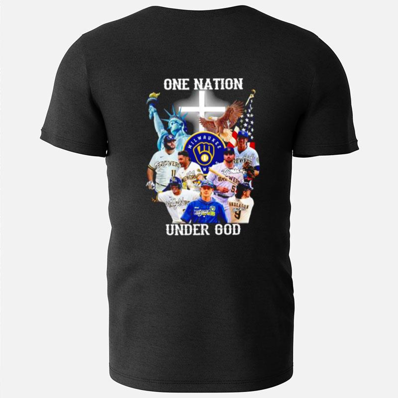 One Nation Under God Milwaukee Brewers Baseball Signature T-Shirts