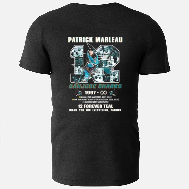 Patrick Marleau San Jose Sharks 1997 Infinity 12 Forever Teal Thank You For The Memories Signature T-Shirts