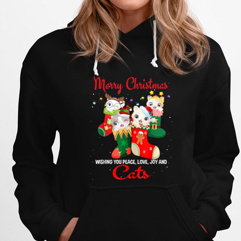 Peace Love Joy And Cats In Sock Christmas For Cat Lover T-Shirts