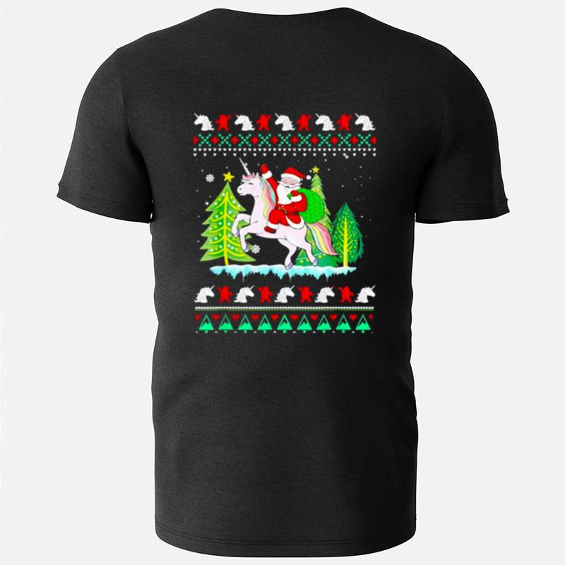Santa Claus Riding Unicorn Christmas T-Shirts