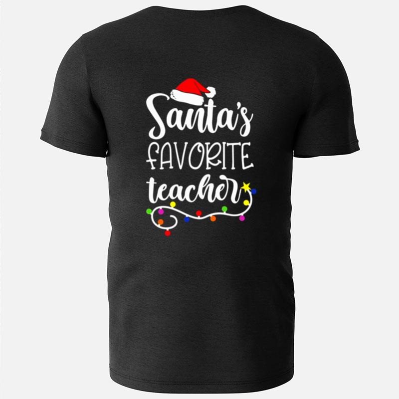 Santa's Favorite Teacher Christmas Light Art Teacher Christmas T-Shirts