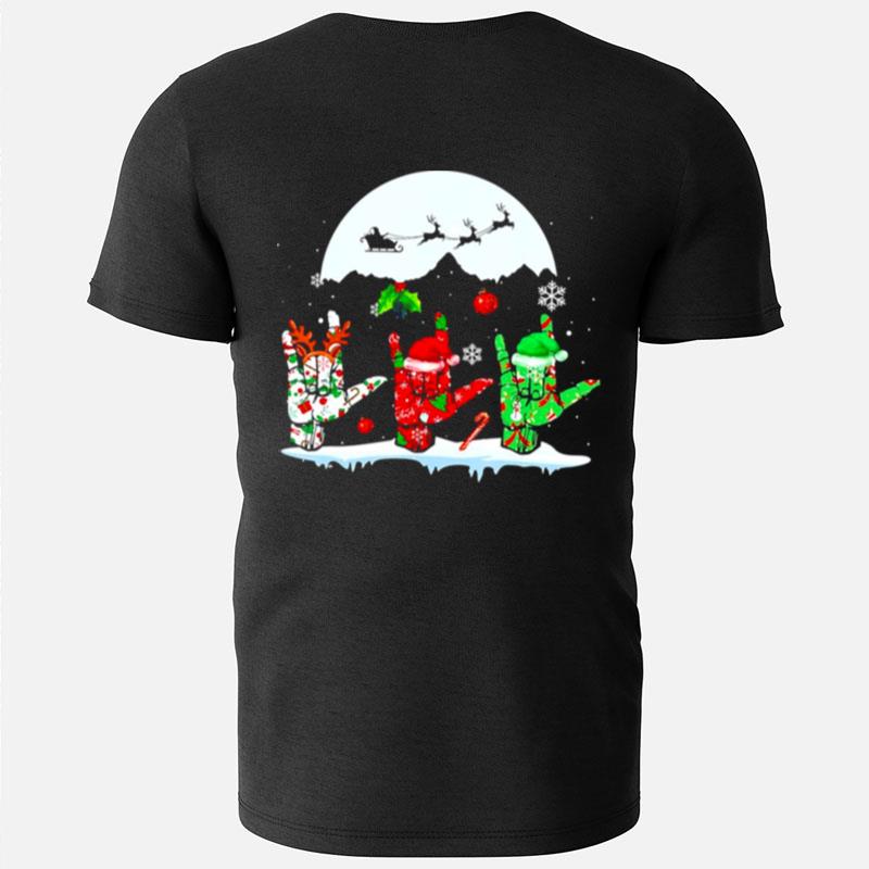 Sign Language Light Cchristmas Reindeer Santa Hat Asl T-Shirts