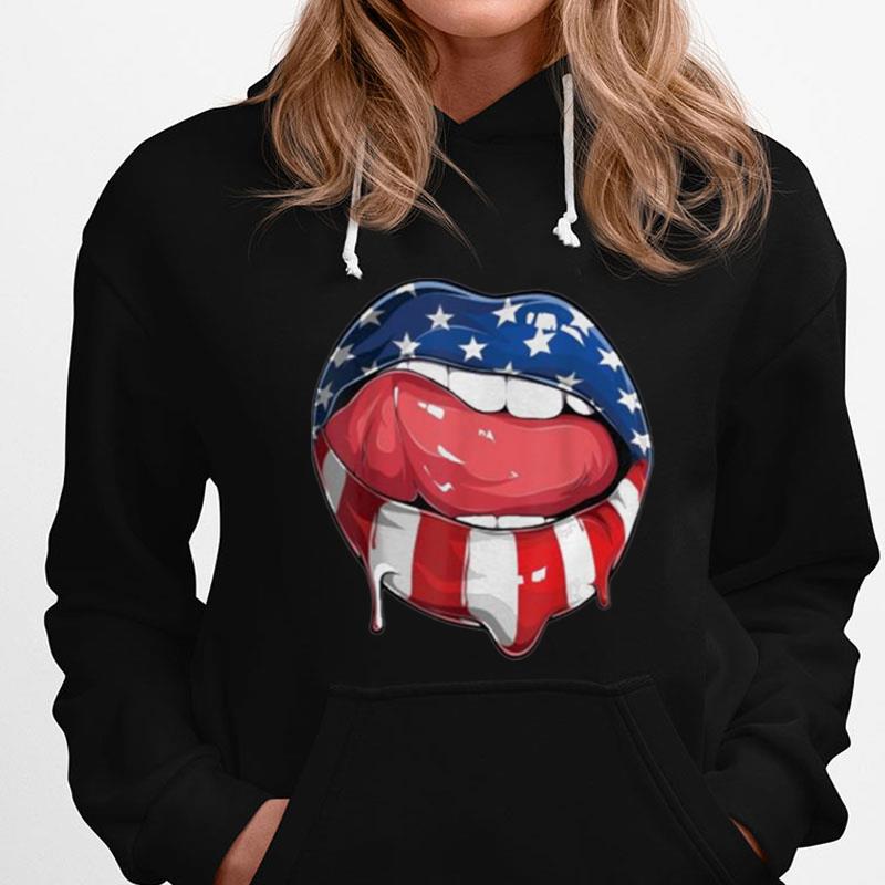Usa Flag Dripping Lips 4Th Of July Patriotic American T-Shirts