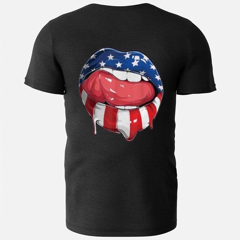 Usa Flag Dripping Lips 4Th Of July Patriotic American T-Shirts