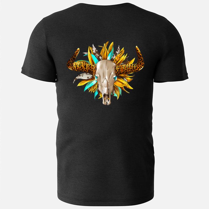 Western SuNFLower Boho Bull Skull Cow Skull Leopard T-Shirts