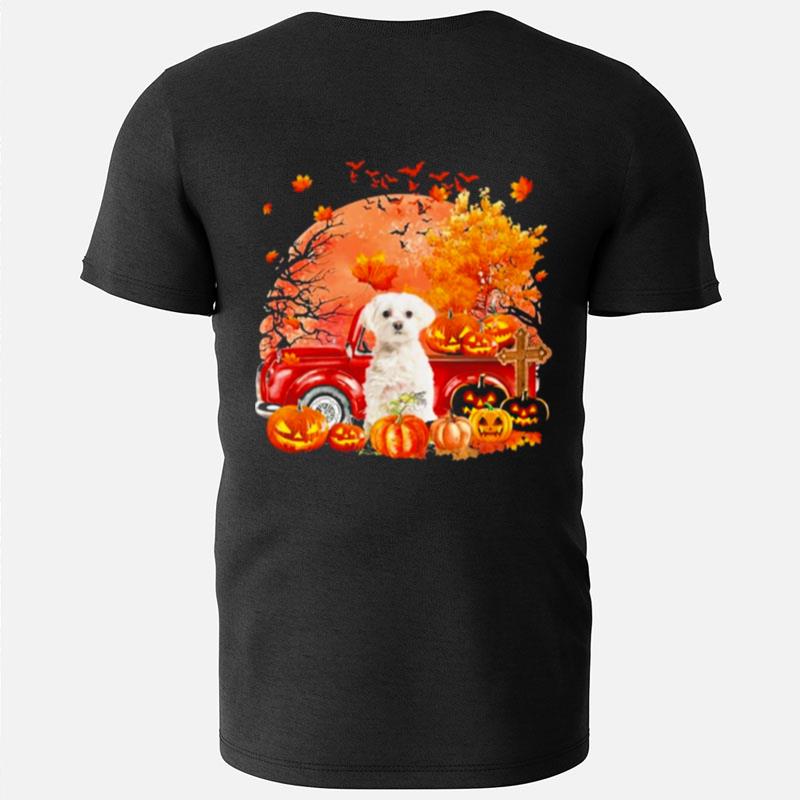 White Maltese Dog Hollowed Pumpkin Moon T-Shirts