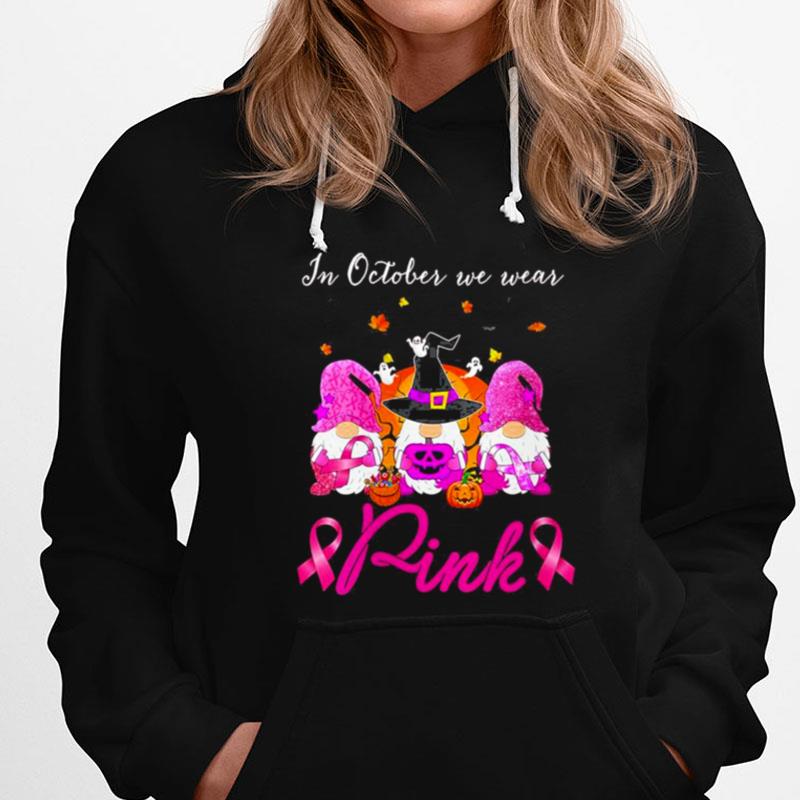 Womens In October We Wear Pink Gnomes Halloween Breast Cancer Awareness T-Shirts