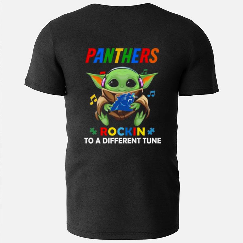 Baby Yoda Hug Carolina Panthers Autism Rockin To A Different Tune T-Shirts