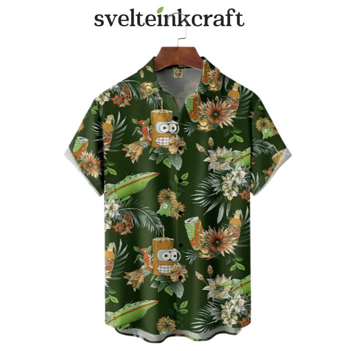 Botanical Drink Flower Pattern Dark Green Hawaiian Shirt