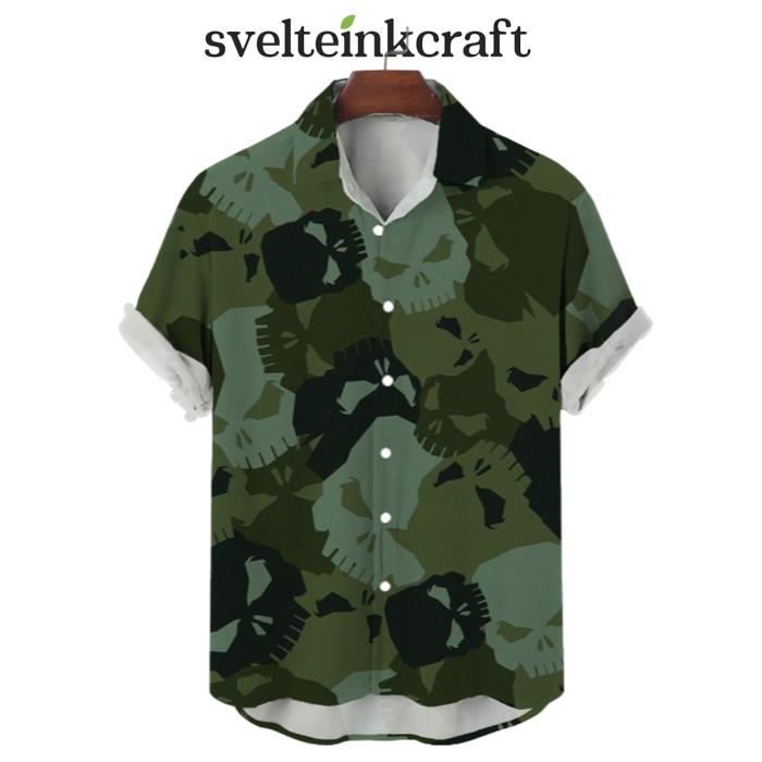 Camouflage Skull Pattern Hawaiian Shirt
