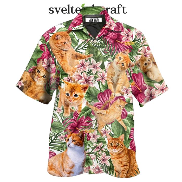 Cat Tropical Floral Orange Cat Hawaiian Shirt