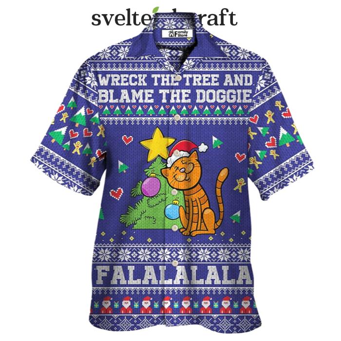 Cat Wreck The Tree And Blame The Doggie Christmas Hawaiian Shirt