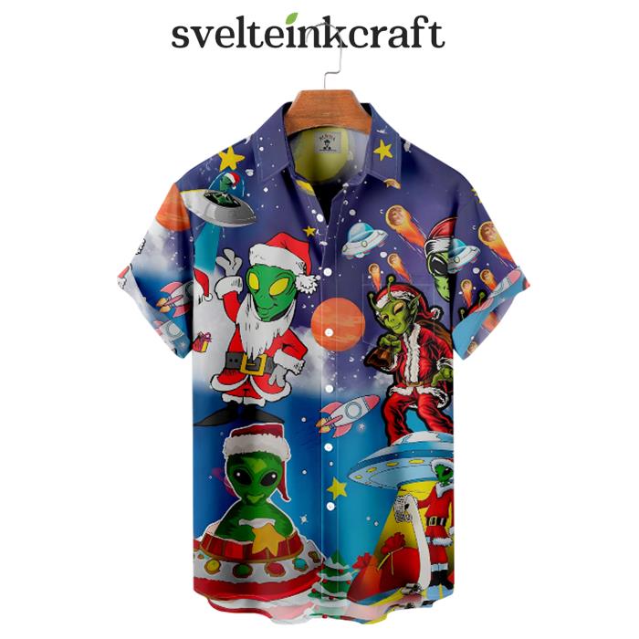 Christmas Alien UFO And The Spaceship Hawaiian Shirt
