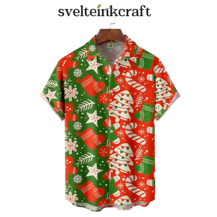 Christmas Pine Tree Socks And Snowflake Hawaiian Shirt