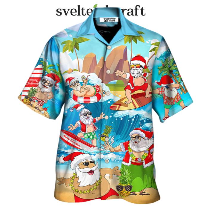 Christmas Santa Claus Play On The Beach Mele Kalikimaka Funny Hawaiian Shirt