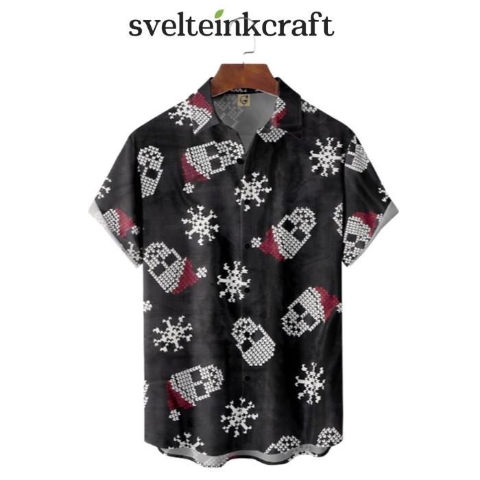 Christmas Skull Snowflake Black Pattern Hawaiian Shirt