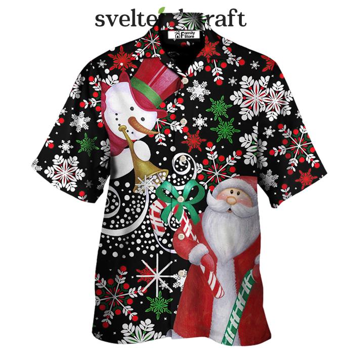 Christmas Snowyday With Santa And Snowman Hawaiian Shirt