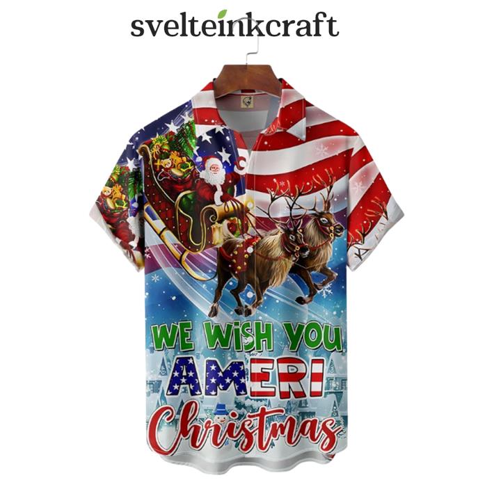 Christmas We Wish You American Flag Santa Hawaiian Shirt