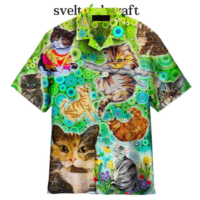 Colorful Cats Green Hawaiian Shirt