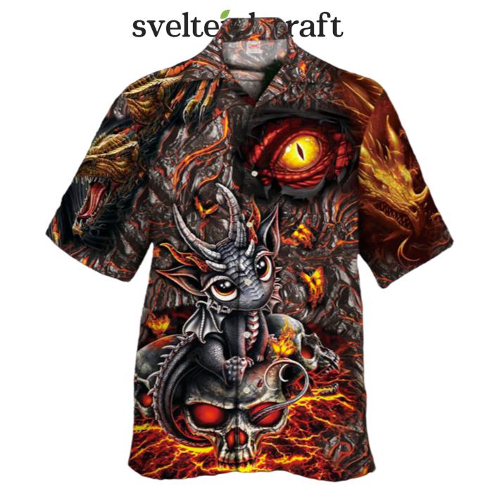 Flame Dragon Eye With Skull Black Dragon Hawaiian Shirt