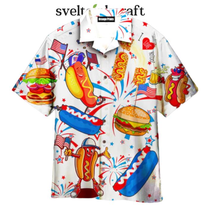 Funny American Hot Dog 4th Of July Independence Day Hawaiian Shirt