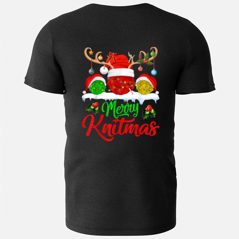 Funny Merry Knitmas Xmas Lights Santa Knitting Christmas T-Shirts