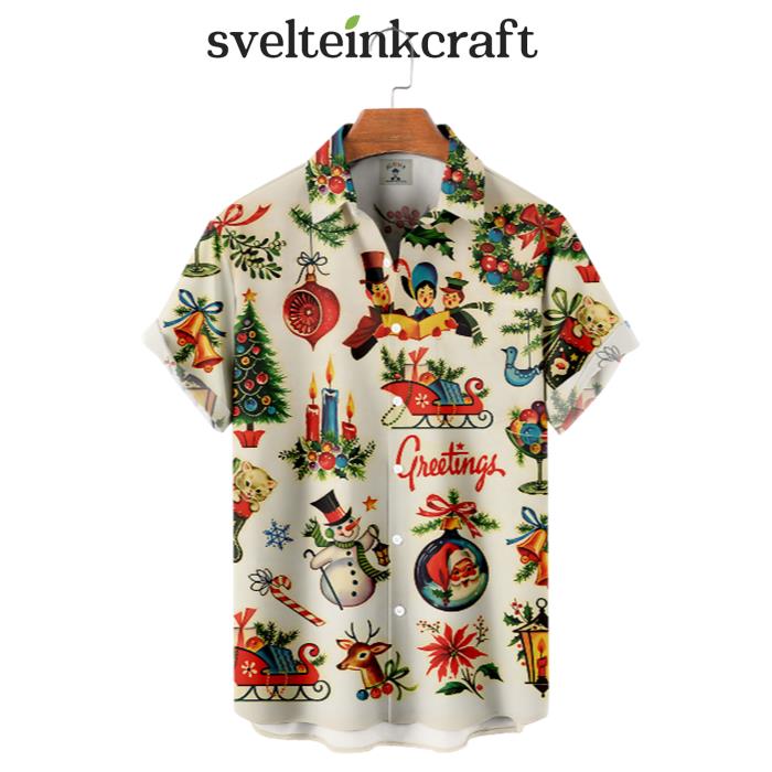 Greeting Christmas Retro Vintage Style Hawaiian Shirt