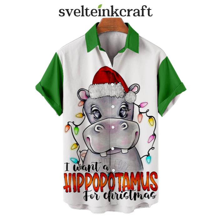 I Want A Hippopotamus For Christmas Green Hawaiian Shirt