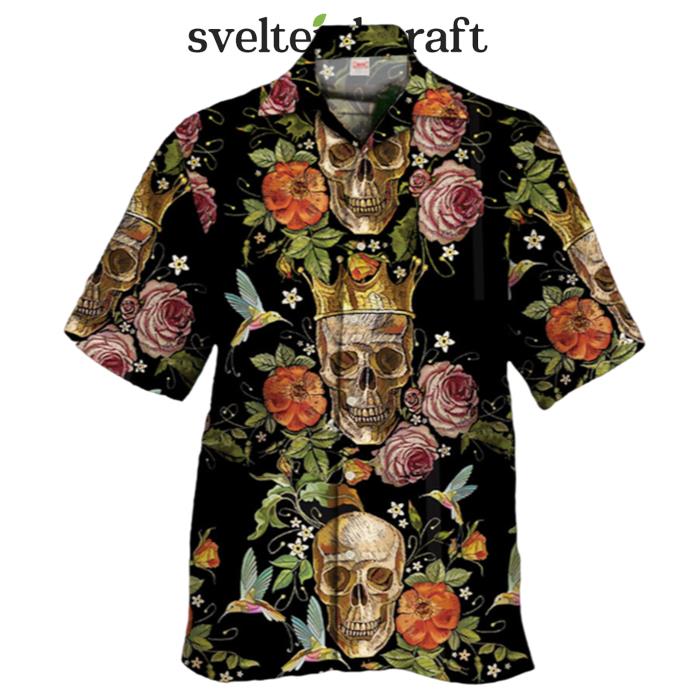Luxurious Skulls Wearing Crowns And Blooming Flowers Hawaiian Shirt