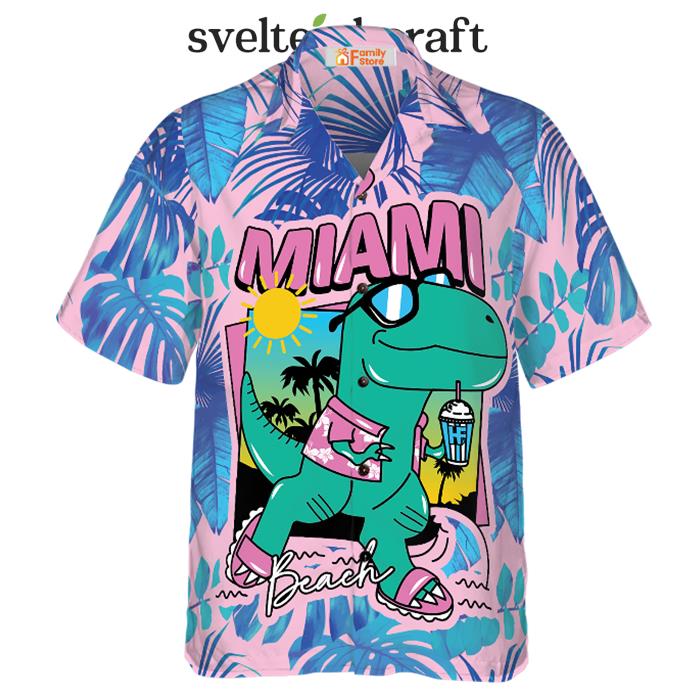 Miami South Beach Cool T Rex Dinosaur Hawaiian Shirt