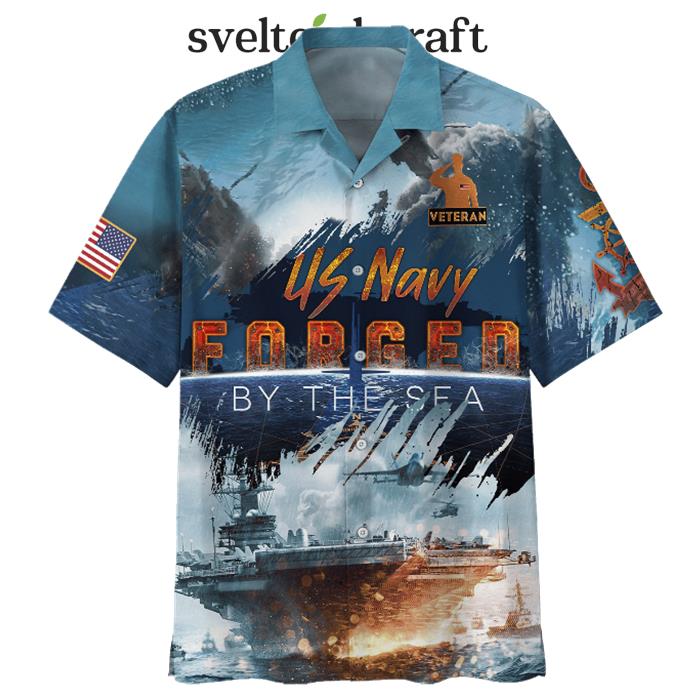 Navy US Navy Forged By The Sea Ships And Airplanes Veteran Hawaiian Shirt