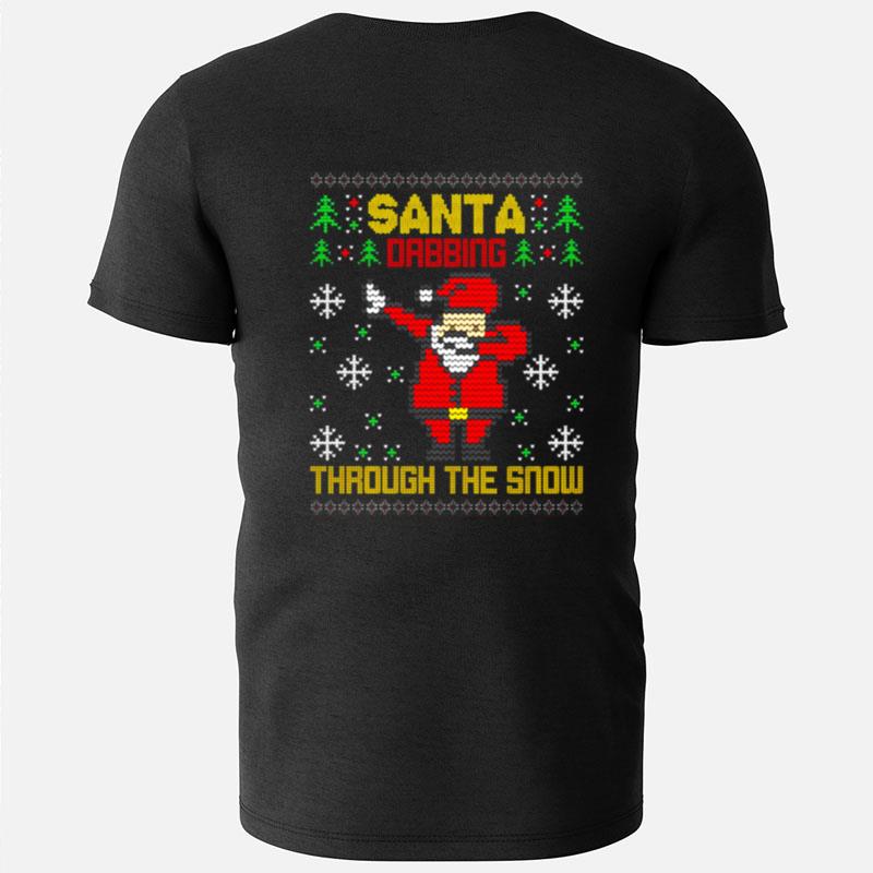 Pixel Santa Dabbing Through The Snow Christmas Tree Lights T-Shirts