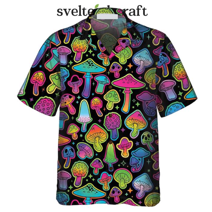 Printed Trippy Psychedelic Mushroom Pattern Hawaiian Shirt