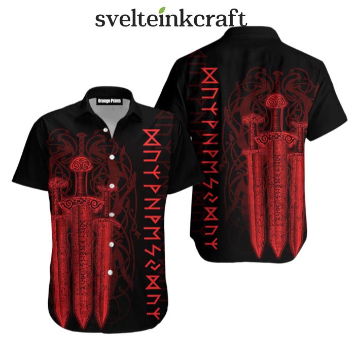 Red Viking Sword Black Hawaiian Shirt