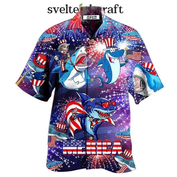 Shark Merica Patriotic Hawaiian Shirt